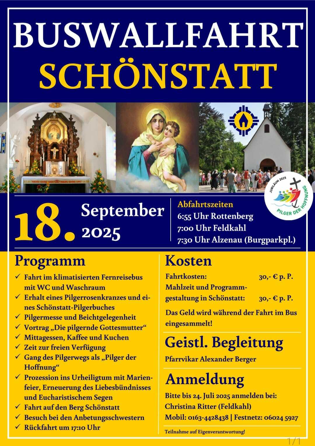 Plakat Buswallfahrt Schönstatt 2025